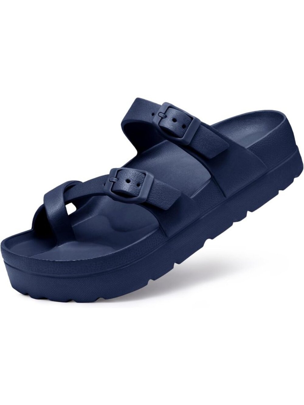 Women's Navy Platform Sandals Arch Support Comfortable Foam Cushioning Slides